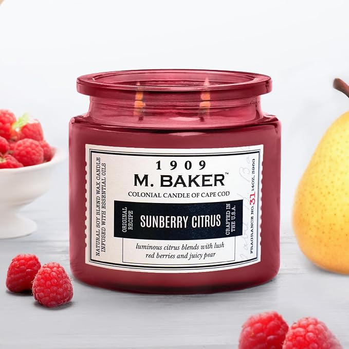 Colonial Candle Sunberry Citrus Scented Candle, 2-Wick Natural Soy Blend Wax Candle Infused with Essential Oils, 14 oz Apothecary Glass Jar Candle - Made in The USA