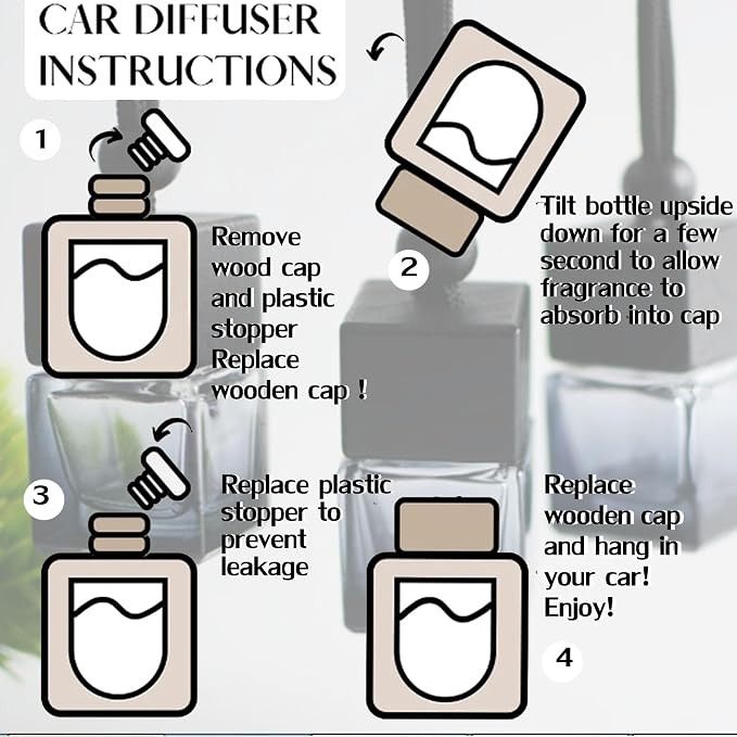 7 Pcs 8ml Hanging Car Air Freshener Diffuser,Empty Black Gradient Glass Essential Diffuser Oil Aromatherapy Fragrance Perfume Pendant Glass Vials with Wooden Caps (Square, 8ml)