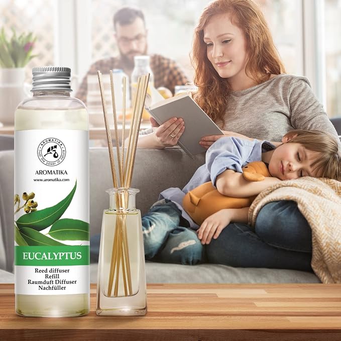 Reed Diffuser Refill Eucalyptus with Eucalyptus & Peppermint Essential Oils 6.8 Fl Oz - Scented Diffuser - Room Diffuser Refill with Fresh and Long Lasting Fragrance - Home Fragrance
