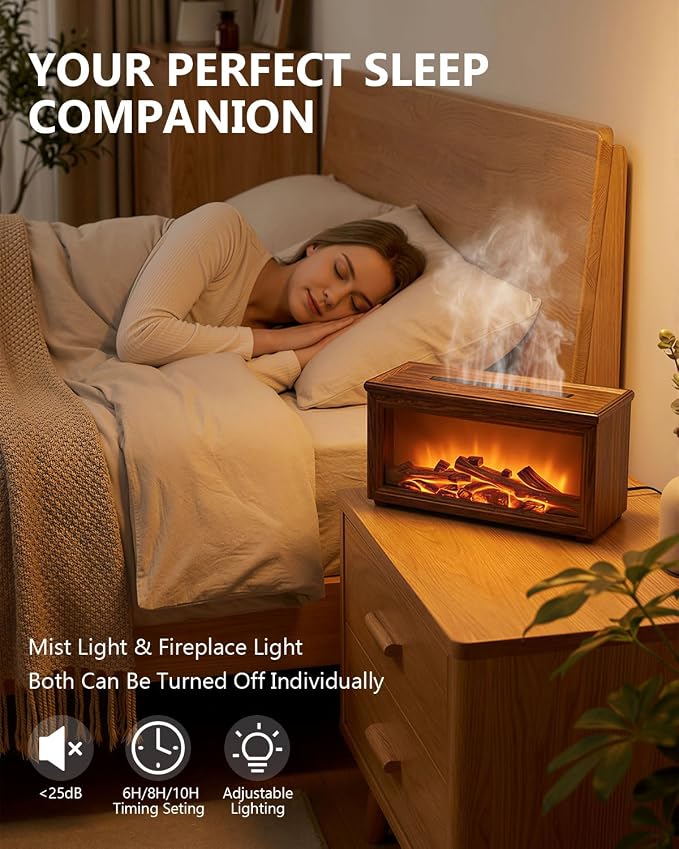 Essential Oil Diffuser, 7-Color Fireplace Fire Flame Aromatherapy Humidifier, 280ml Ultrasonic Aroma Diffuser, Cozy with Time Sets and Remote Control for Bedroom Home Yoga Office
