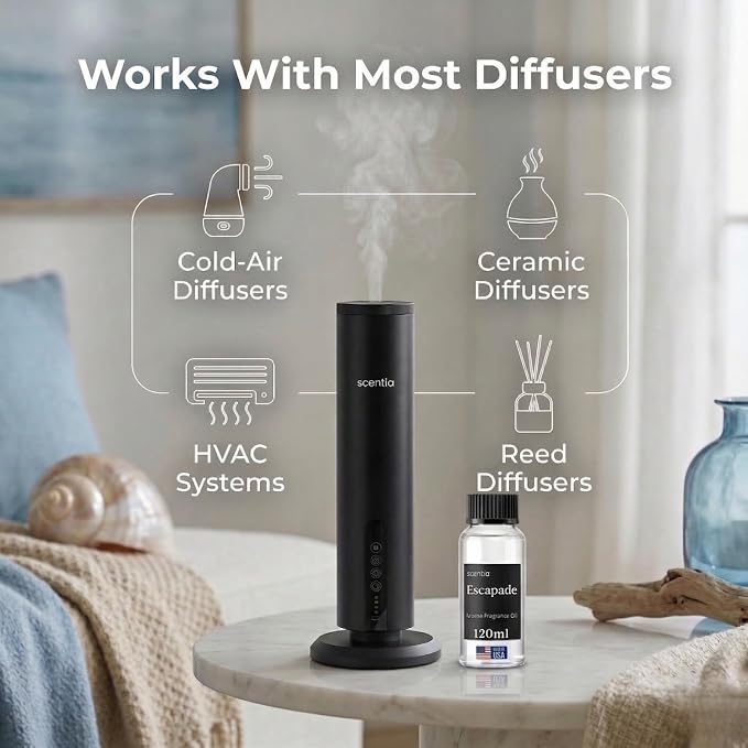 Scentia Escapade Diffuser Oil Refill – Hotel Fragrance Oil Inspired by Ri.tz Carlton – 120 mL – Jasmine, Bergamot & Marine Long-Lasting Scent for Ultrasonic & Waterless Diffusers, Made in USA