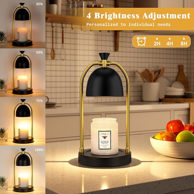 Hong-in Candle Warmer Lamp with Timer & Dimmable, Cozy Birthday Gift for Women Mom, Modern Home Decor House Warming Gifts Wax Melt Warmer for Jar Candles with 2 Bulbs (Black)