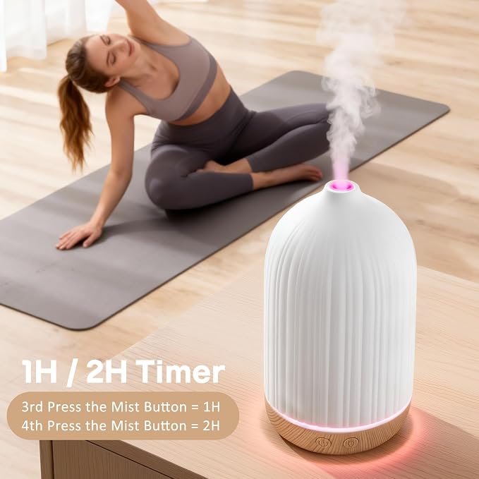 100ML Essential Oil Diffuser, Ultrasonic Cool Mist Aromatherapy Diffuser with Timer & 8-Color LED Light, Continuous & Intermittent Mist Modes, Auto-Off, Quiet Diffusers for Home Office Yoga