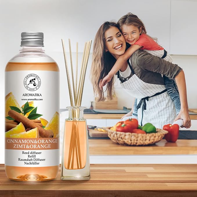Cinnamon - Orange Diffuser Refill 17 Fl Oz - Intensive - Fresh & Long Lasting Fragrance - Good for Aromatherapy - SPA - Christmas Scent - Scented Diffusers - Home Fragrance - Reed Diffuser Refill
