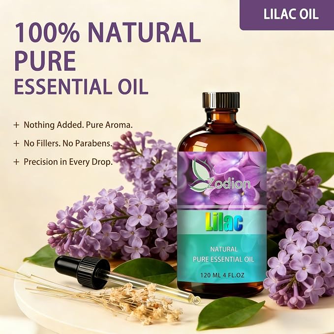Lilac Essential Oil - Lilac Fragrance Oil for Diffuser, Massage, Humidifier, DIY Candle, Soap Making, Home, Bath, Yoga - 4 fl oz (120ml) - ZODION Essential Oils
