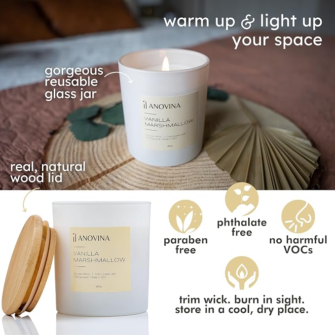 Vanilla Candle – Natural Soy Wax Scented Candle for Home, Long Lasting Vanilla Aroma, Cute Candles Gifts for Women for Birthday & Mother’s Day