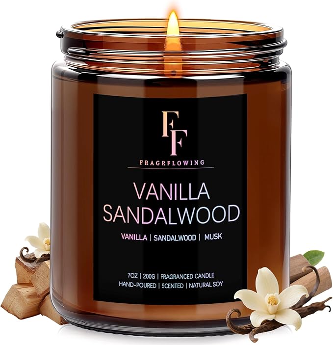 Vanilla Sandalwoods Scented Candle for Home Soy Wax Candle, Aromatherapy Candle Gift for Women Men, 7oz