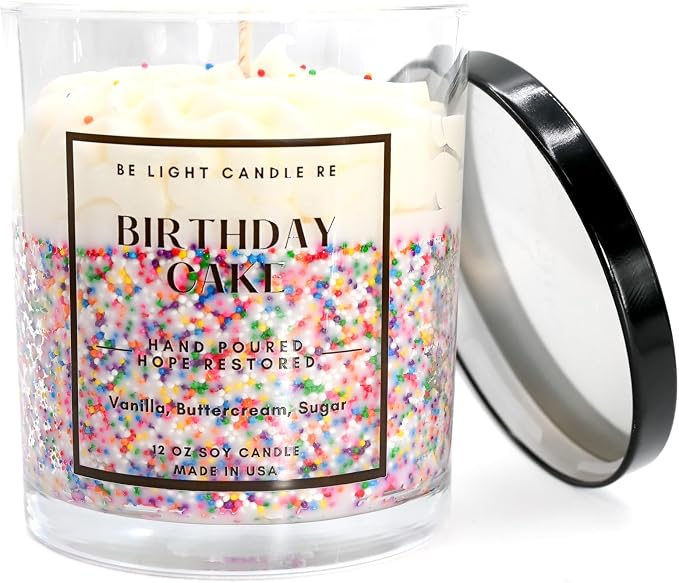 Birthday Candle | Birthday Gift for Women | 12oz Birthday Cake Candle | Friend Gift | Cute Candles for Women | Be Light Candle RE (Birthday Cake)
