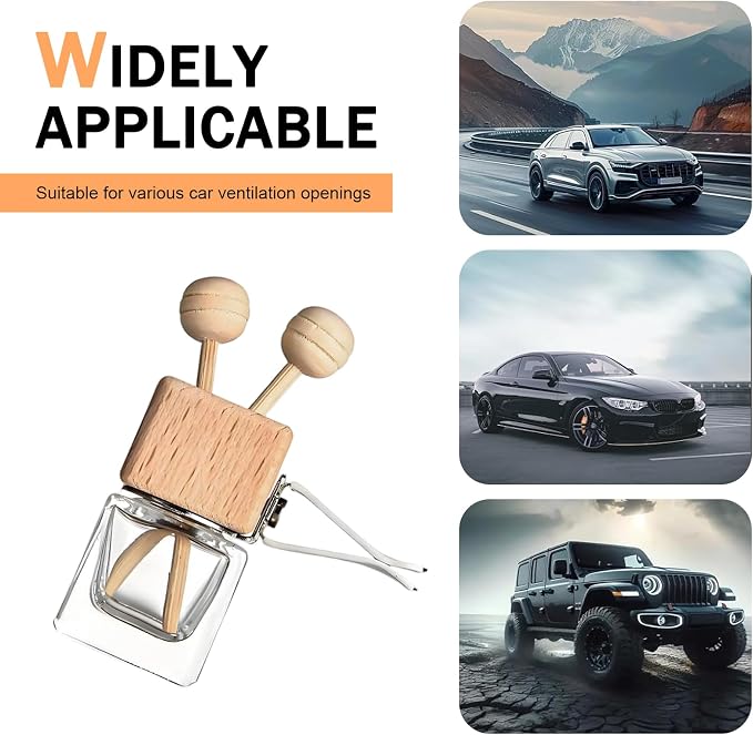 2PCS Empty Car Diffuser Bottle, Refillable Car Air Freshener Vent Clip, Car Air Freshener Diffuser Empty Glass Bottles, Car Scent Diffuser Bottle for Most Vehicles Interior Accessories