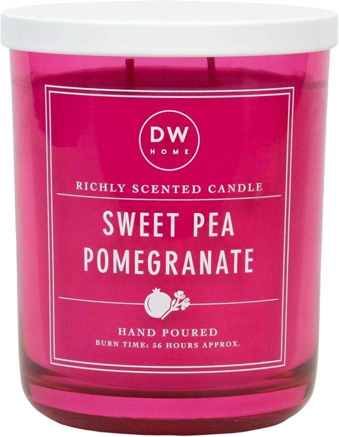 DW Home Sweet Pea Pomegranate Scented Candle – Sweet Pea Floral & Pomegranate Citrus Fragrance, 15 oz Double Wick Jar Candle, Long Burning Home Fragrance
