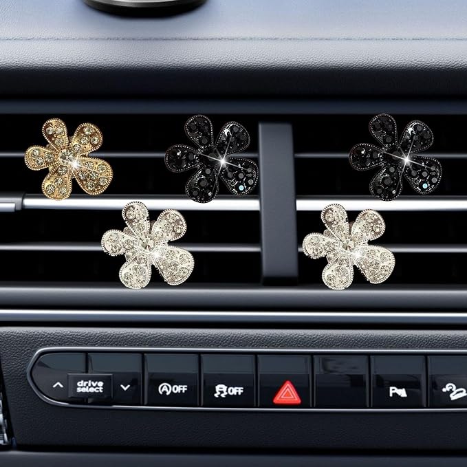 5 Pcs Car Vent Clip,Bling Flower Air Fresheners Vent Clips,Car Diffuser Rhinestone Car Interior Decoration Charm Accessories