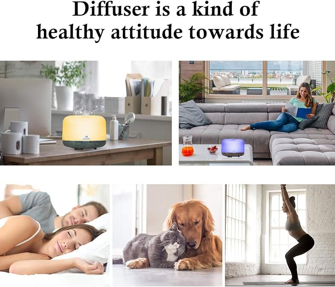 Diffuser 500ML Essential Oil Diffuser with Adjustable Mist Mode and 4 Timer Setting Diffuser for Essential Oils Waterless Auto Shut-Off for Home Office Yoga Spa