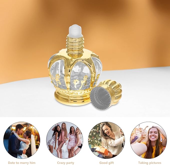 UKCOCO 2 Pcs 15ml Glass Roller Bottles for Essential Oil and Perfume, Empty Small Refillable Roll-on Bottles with Electroplated Crown Caps, Suitable for Travel and Personal Care