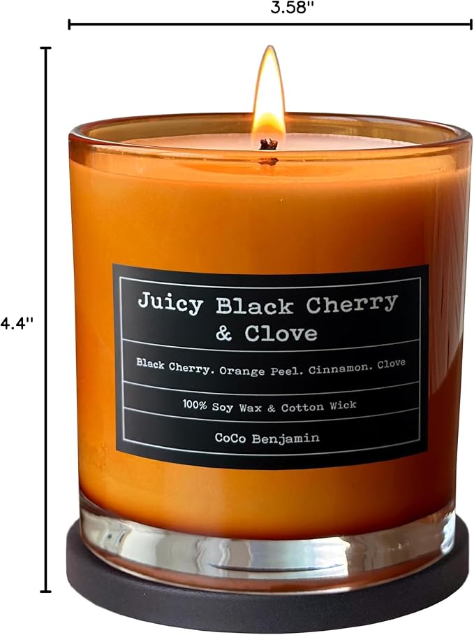100% Natural Soy Wax Candle by CoCo Benjamin - Highly Scented & Hand-Poured Luxury Candle (Juicy Black Cherry & Clove)- Clean Burning Cotton Wick