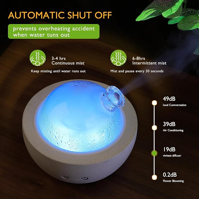 Essential Oil Aromatherapy Diffuser for Home Bedroom Large Room Glass Stone Ultrasonic Air Scent Mist Aroma Diffuser 200ML Defusers—Light Grey