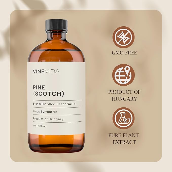 VINEVIDA Pine Scotch Essential Oil - 16 oz - Undiluted - DIY Candle Scents - Bulk for Soap Making & Skin Safe