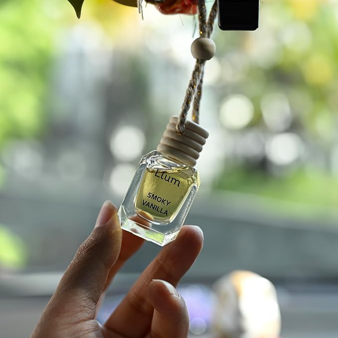 Llum Smoky Vanilla Hanging Car Air Freshener – Luxury Automotive Perfume Diffuser 10ml (0.34 fl oz), Long-Lasting Fragrance, Alcohol-Free Non-Toxic Car Scent, Glass Bottle With Wood Cap