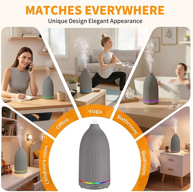 URPOWER 100ML Essential Oil Diffuser Ultrasonic Cool Mist Humidifier with 7 LED Lights, Timer & Auto-Off Quiet Aromatherapy Scent Diffuser for Home Bedroom Office Relaxation