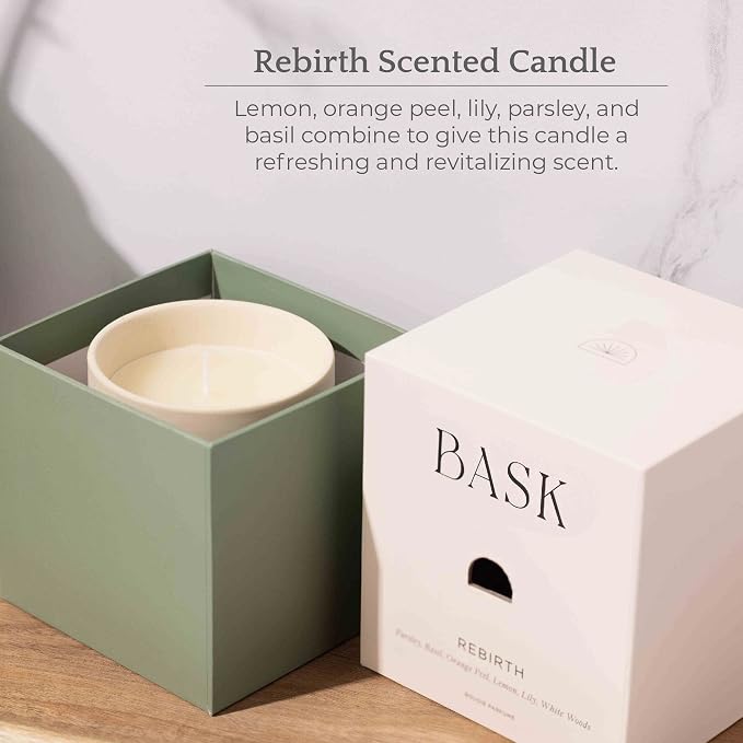 Relaxing Candles for Home by BASK - Scented Candles - Winter Candles - Gifts for Women and Men - Scent: Rebirth