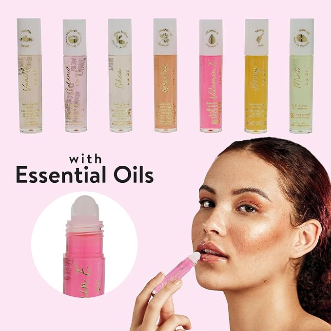Expressions 7pc Lip Oil Set, Hydrating Roll-On Lip Oils Infused w/Essential Oils - Rollerball, Vitamin-Enriched