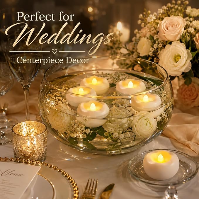 36 Pack 2.3” Flameless LED Floating Candles, Water-Activated Battery Operated Floating Candle with180+ Hours Runtime for Cylindrical Vase, Pool, Fountain - Ideal for Wedding, Party Decoration
