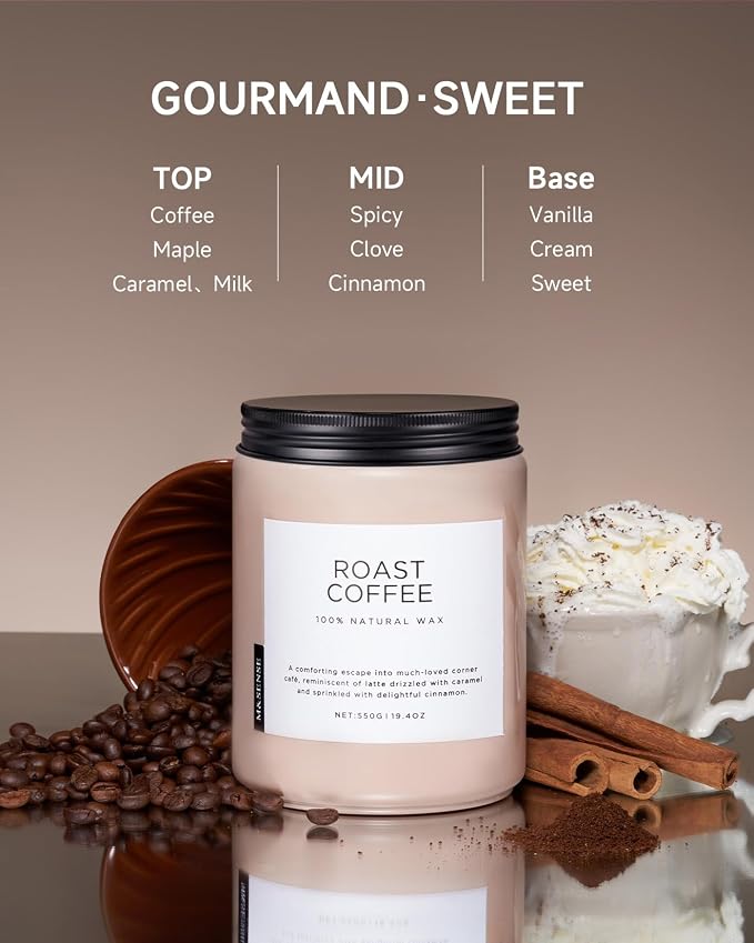 M&SENSE Coffee Scented Candles for Home, 19.4oz Soy Candles Non Toxic, 110 Hours Long Lasting Slow Burn, Home Smelling for Stress Relief Relaxation, Housewarming Gifts for Kitchen & Women Men