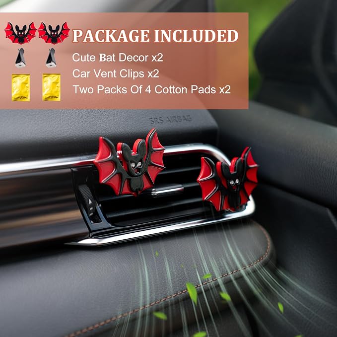 Rislobx Cute Bat Air Freshener Vent Clip, 2PCS Car Vent Clips Decor, Air Diffuser Clips, Bat Car Interior Decor Accessories For Gifts