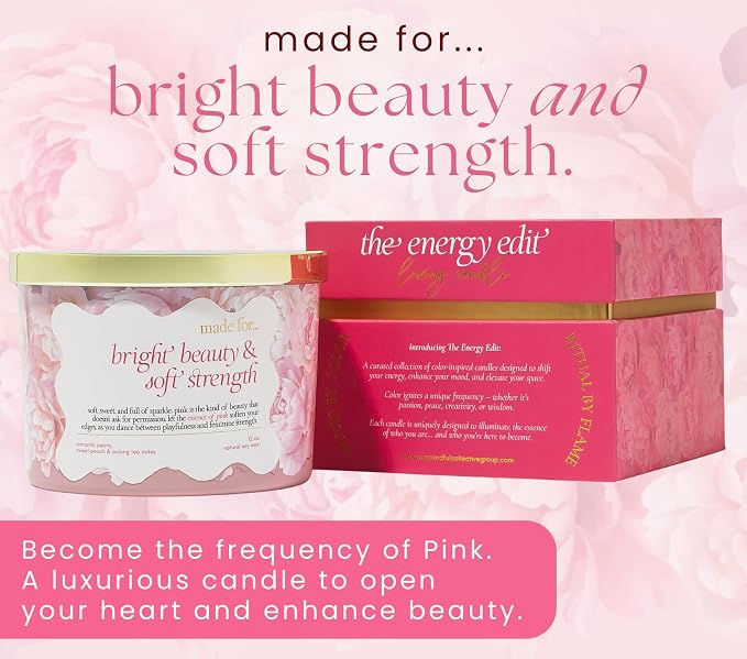 Pink Crystal Candle for Women – 12oz Large Luxury Soy Wax with Crackling Wood Wick, Slow Burn Meditation with Healing Crystals, Birthday or Mother’s Day Gift