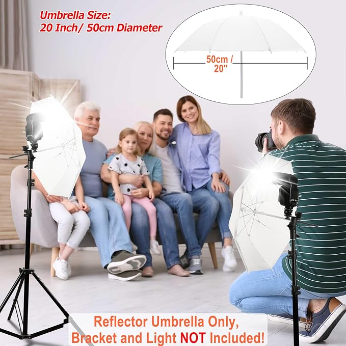 Cosmos 2 Pack Mini Photography Light Reflector Umbrella 20 Inch/ 50cm Diameter White Translucent Soft Umbrella Photography Photo Video Studio Mini Lighting Diffuser for Shooting (Bracket NOT Included)
