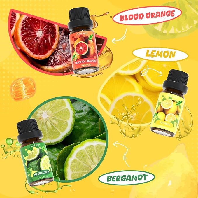 Soulorigin Citrus Essential Oils Set, Fragrance Oil Set for Diffuser, Scent Diffuser Oil for Candle Making- Blood Orange, Lemon, Bergamot, Lime, Grapefruit, Citrus