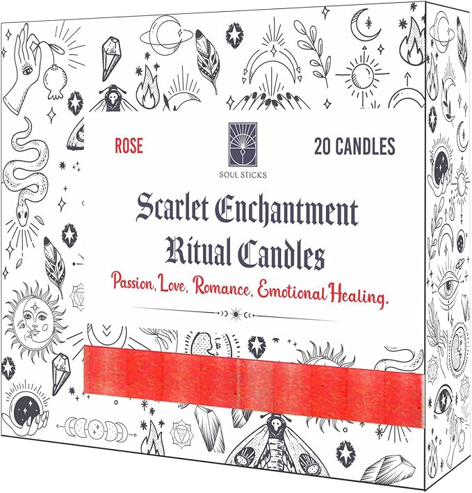 SOUL STICKS 4" Scented Ritual Candles Chime Taper Premium Candles 20 pcs for Rituals, Ceremonies, Meditation, Altar and Spells (Red/Rose)
