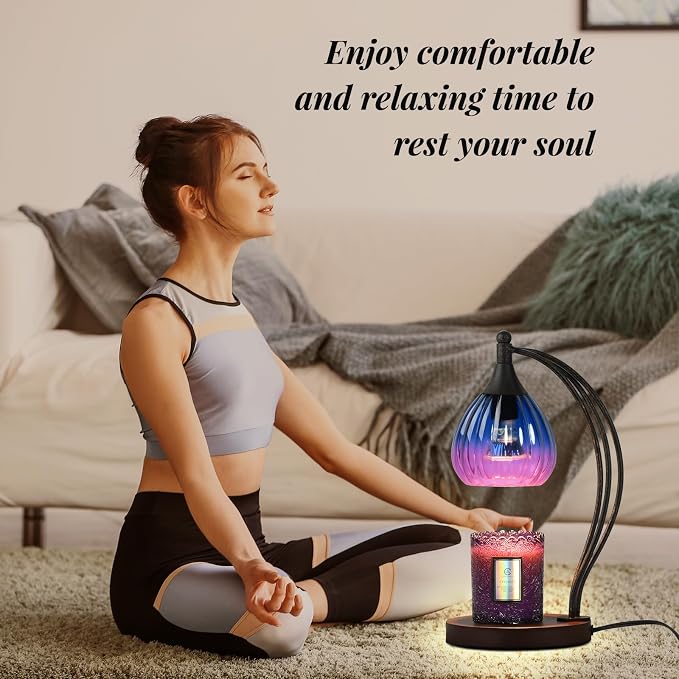 Candle Warmer Lamp with Timer Dimmer - Electric Candle Warmer Light Wax Warmer for Jar Candles - Candle Lamp Warmer Unique Gifts for Women Mom House Warming Gifts New Home Decor Blue Purple Gradient