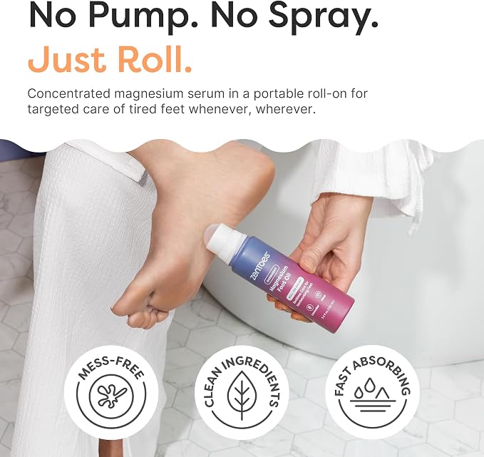 ZenToes Magnesium Oil for Feet | Targeted Tension Relief Roller Ball for Restless Legs & Feet | Magnesium Spray Alternative for Restful Sleep | Lavender & Mint Scent | 3.4oz, Pack of 2