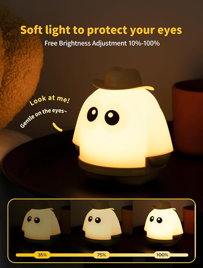 Ghost Night Light, Rechargeable Bedside Lamp, Portable Sleep Nightlight, Dimmable Night Lamps, Cute Nursery Lamp, Funny Gifts for Kids Teens Adults(Orange)