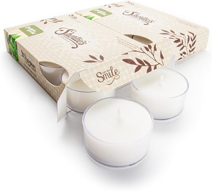 Eucalyptus Spearmint Premium Tealight Candles Multi Pack - Highly Scented with Essential & Natural Oils - 12 White Tea Lights - Beautiful Candlelight - Made in the USA - Fresh & Clean Collection