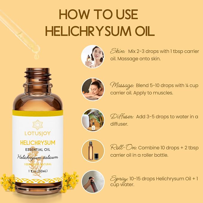 Helichrysum Essential Oil 1 Oz – 100% Pure & Natural – Helichrysum Oil for Bruising, Skin, Aromatherapy, Massage & DIY Use