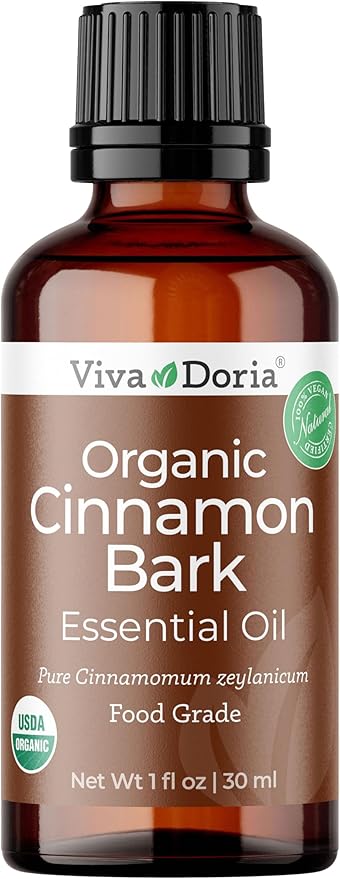 Viva Doria Cinnamon Bark Essential Oil, USDA Certified Organic Cinnamon Oil, 100% Pure, Natural Essential Oil, Undiluted, for Aromatherapy | Food Grade, 30 mL (1 Fluid Ounce)