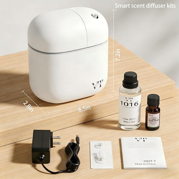 Waterless Essential Oil Diffuser 3000 Sq.Ft,Home Hotel Office Use,Cold Air Scent Machine,(Scent Kit 2*Fragrances Included) Bluetooth App Control,LED Light,Wall-Mounted Aroma Diffuser