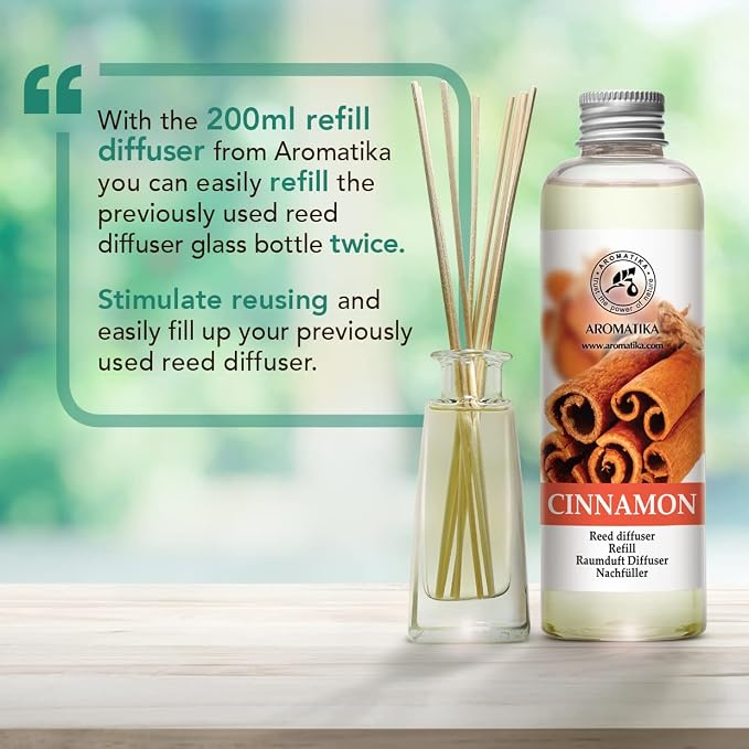 Cinnamon Reed Diffuser Refill with Natural Essential Cinnamon Oil 6.8 Fl Oz - Fresh & Long Lasting Fragrance - Reed Diffuser Oil Refill for Aromatherapy - Home - Fitness - Boutique