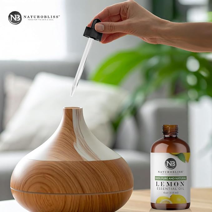 NaturoBliss 100% Pure Lemon Essential Oil Therapeutic Grade Premium Quality (4 fl. oz) with Glass Dropper, Perfect for Aromatherapy