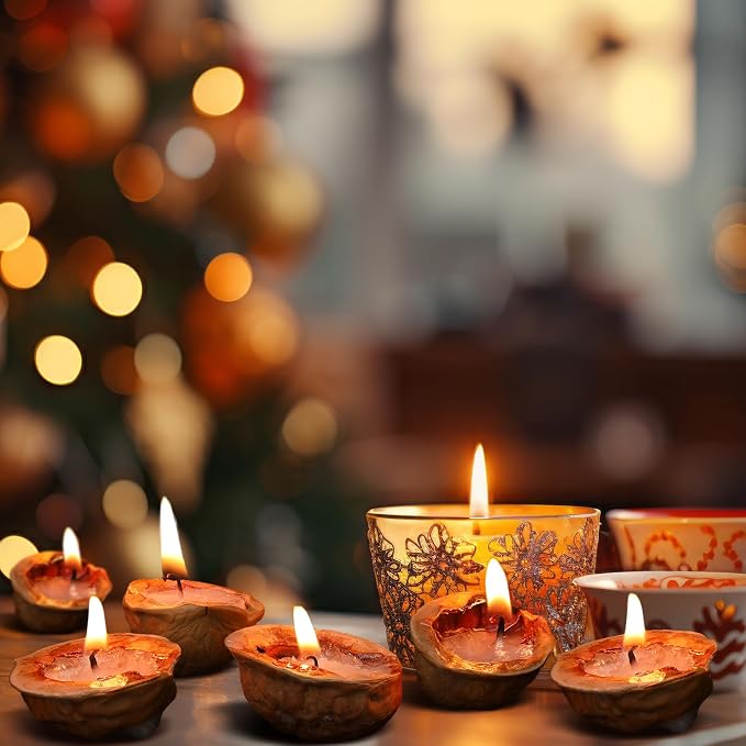 Nuanchu 24 Pcs Floating Candles Mini Walnut Floating Tea Lights Candles for Centerpieces Weddings Party Home Romantic Night Gifts Decorations