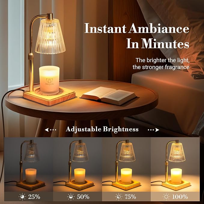 Marycele Candle Warmer Lamp with Timer, Wax Melt Warmer for Jar Candles, Christmas Birthday Gifts for Women Mom Sister Friend, House Warming Gifts for New Home Apartment Decor, Vintage Clear