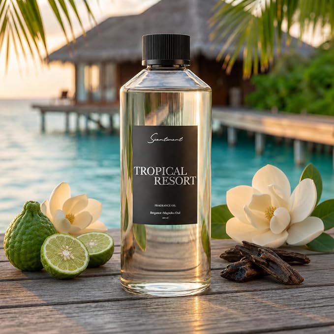 Scentiment Tropical Resort Diffuser Oil - Premium Hotel Scent with Notes of Bergamot, Magnolia & Oud Home Scent, Hotel Fragrance Oil Diffuser Refill - 16.91 fl oz (500 mL)