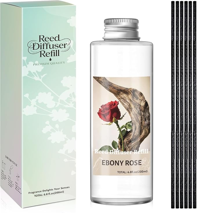 SCENTORINI Reed Diffuser Oil Refill, Ebony Rose Diffuser Oil 6.76 Fl Oz, Natural Scented Essential Oil Refill Long Lasting Summer Home Fragrance for Room Spa Aromatherapy Bathroom Home Decor