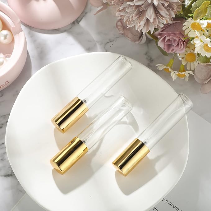 Yinder 25 Pcs 10 ml Glass Refillable Perfume Bottles Bulk Travel Empty Perfume Atomizer Sprayers Portable Spray Bottles Mini Sample Fragrance Containers, Gold