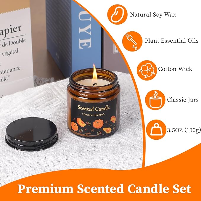 6 Pack Candles for Home Scented, Aromatherapy Candles for Women Men, 21oz Natural Soy Wax Scented Candle Set, Amber Jar Candle Gifts Set for Birthday, Christmas, Valentines Day