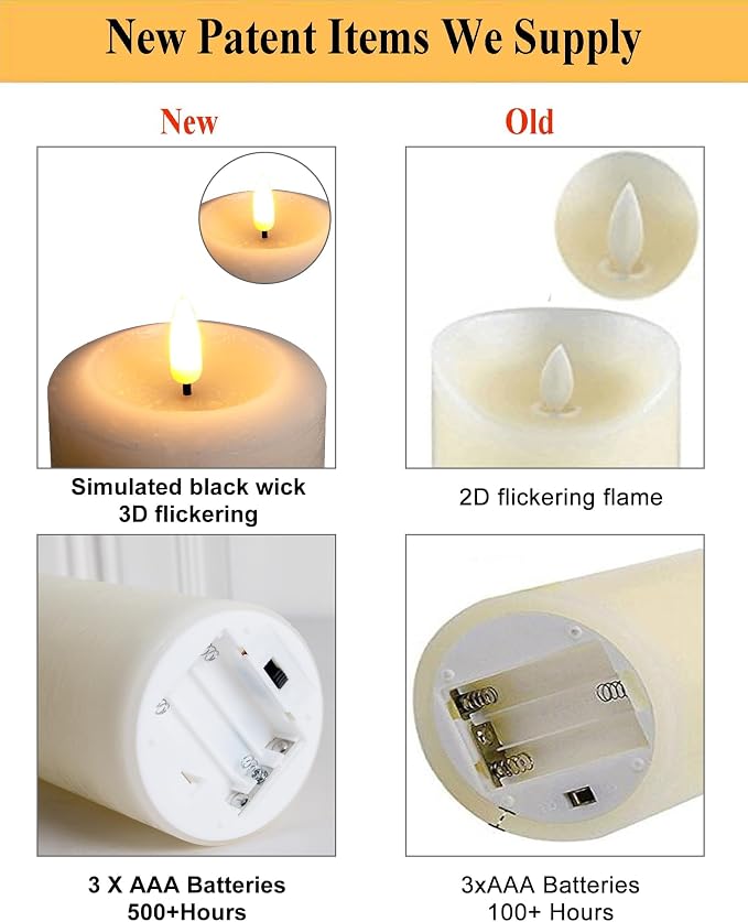 ANGELLOONG Flameless Pillar Candles with Remote, Real Wax LED Candles with Timer, Set of 3 Battery Operated Electric Flickering Candle for Home Decor, Living Room, Bedroom, Party