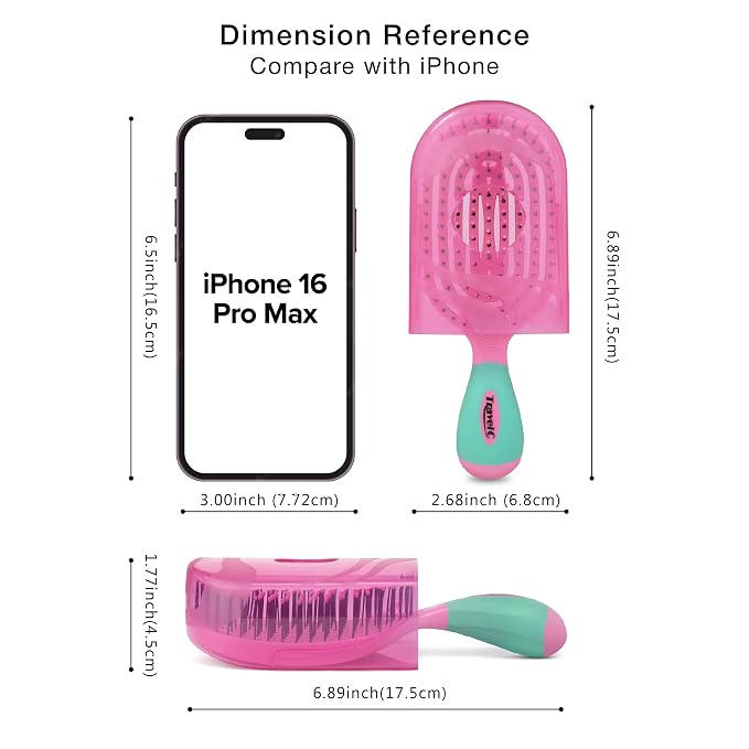 NuWay 4Hair® TravelC® U.S. Patented Single-Curve Scalp Care Travel Brush with Protective Case – Premium Portable Hair Health Tool with Heat-Resistant – Wet & Dry Use (Bubblegum Pink)