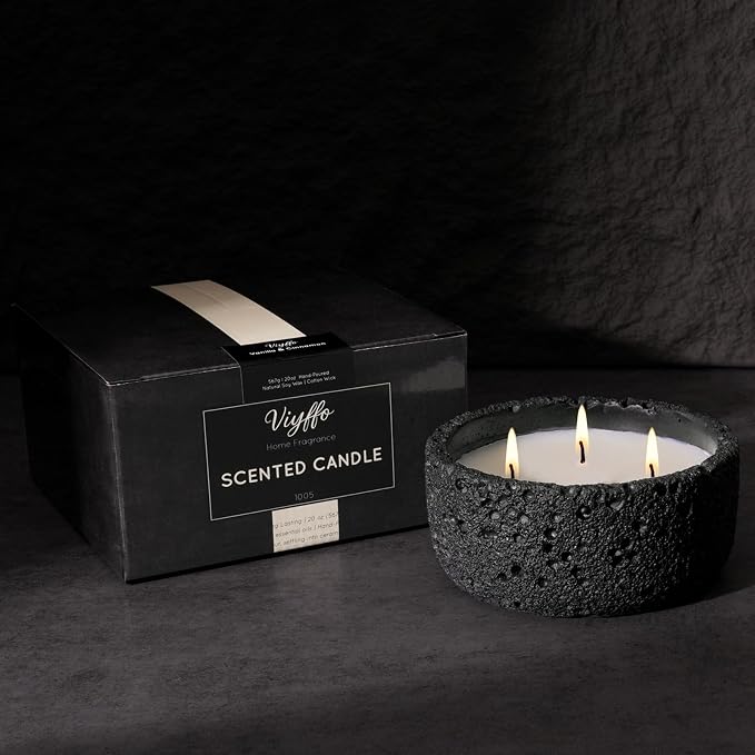 Viyffo 20oz Large Scented Candle - Sage & Eucalyptus, 3 Wick Home Scented Candle, Non Toxic Soy, Black Textured Ceramic Jar, Luxury Fragrance, Modern Home Décor & Summer Gift for Men and Women