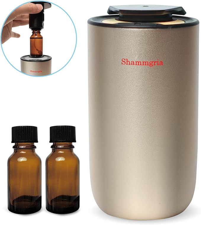 Car Air Diffuser Essential Oil Aromatherapy Scent Diffuser with 3 Mist Levels & LED Lights for Car, Room, Studio, Office- Champagne